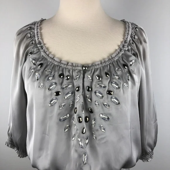 White House Black Market Silver Jewel Blouse XS - Picture 5 of 6